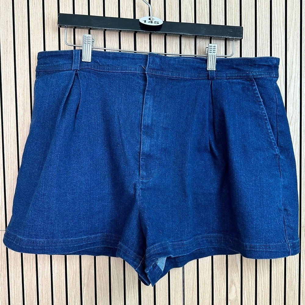 145 Free People Pleated High Rise Denim Shorts Dark Wash Blue (XL, EUC)